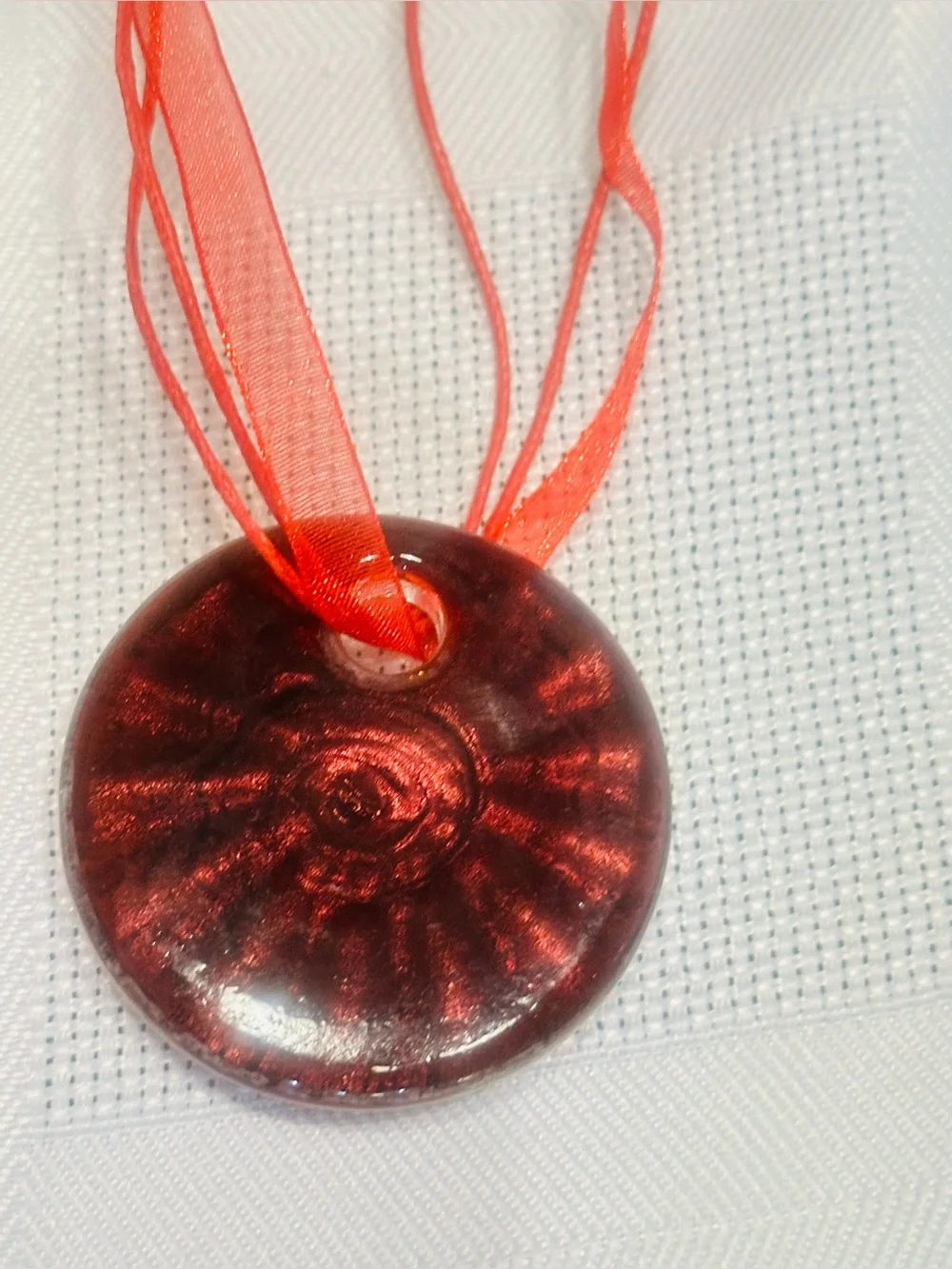 Murano Style Art Glass Handmade Red Swirl Pendant Necklace